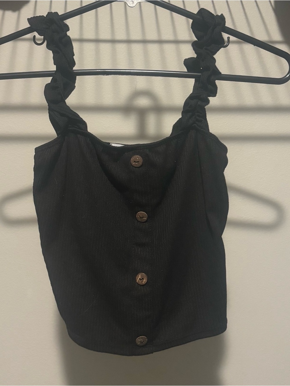 gaze Black Ruched Strap Button-Front Tank Top